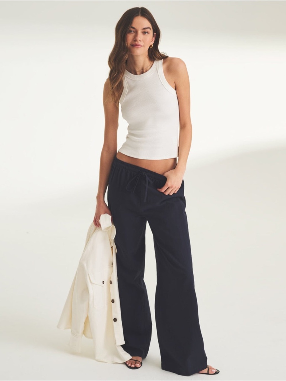 NAADAM Organic Cotton Drawstring Pants Navy Blue Wide Leg Pull On Lightweight - Picture 11 of 15